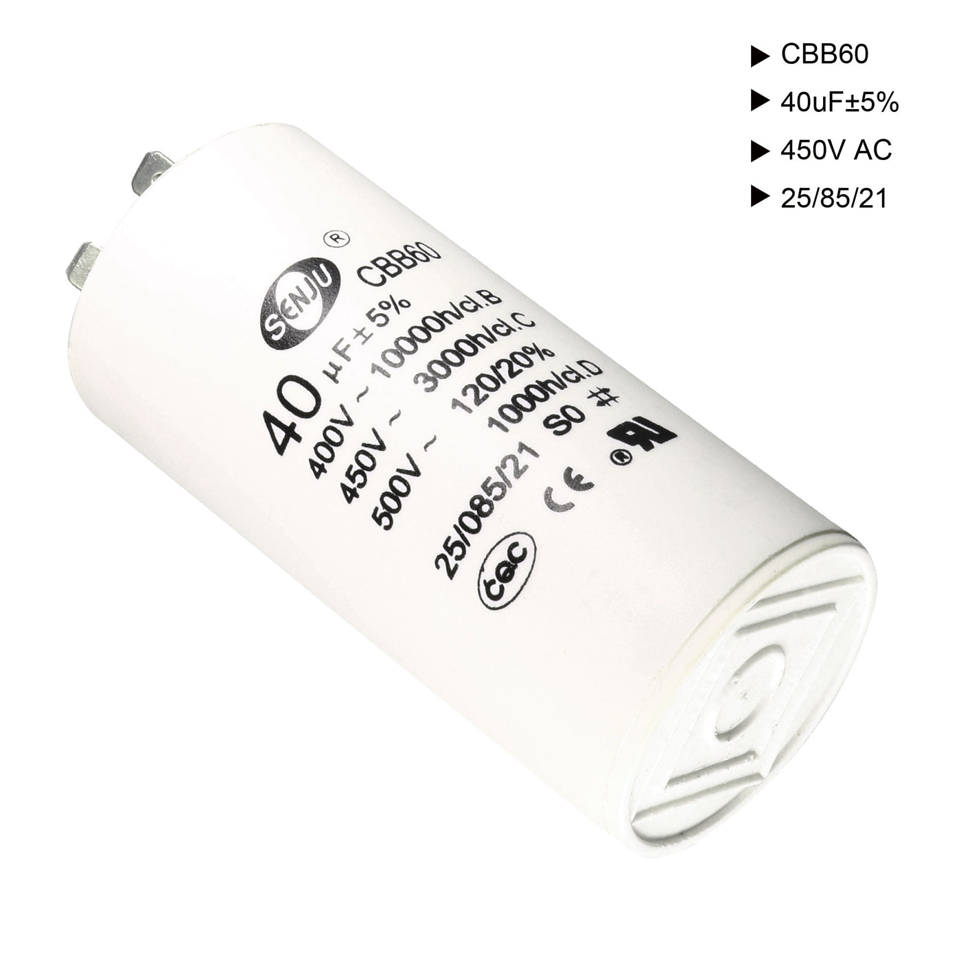 uxcell Uxcell CBB60 Run Capacitor 40uF 450V AC Double Insert 50/60Hz Cylinder 94x45mm White for Air Compressor Water Pump Motor