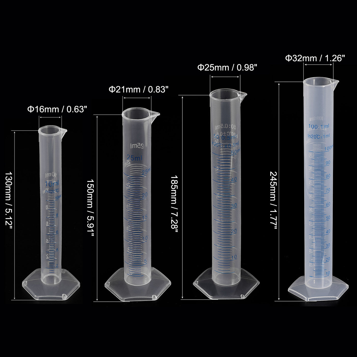 uxcell Uxcell Plastic Graduated Cylinder, 10ml 25ml 50ml 100ml Measuring Cylinder with 4 Transfer Pipettes and 2 Brushes, 10in1 Set for Science Lab