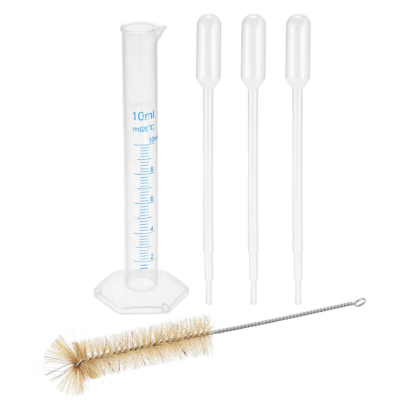uxcell Uxcell Plastic Graduated Cylinder, 10ml Measuring Cylinder with 3 Transfer Pipettes and 1 Brush, 5in1 Set for Science Lab