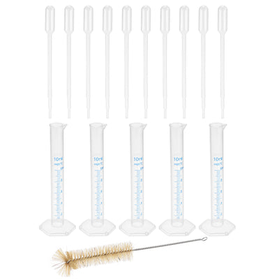 Harfington Uxcell Plastic Graduated Cylinder, 10ml Measuring Cylinder with 10 Transfer Pipettes and 1 Brush, 16in1 Set for Science Lab