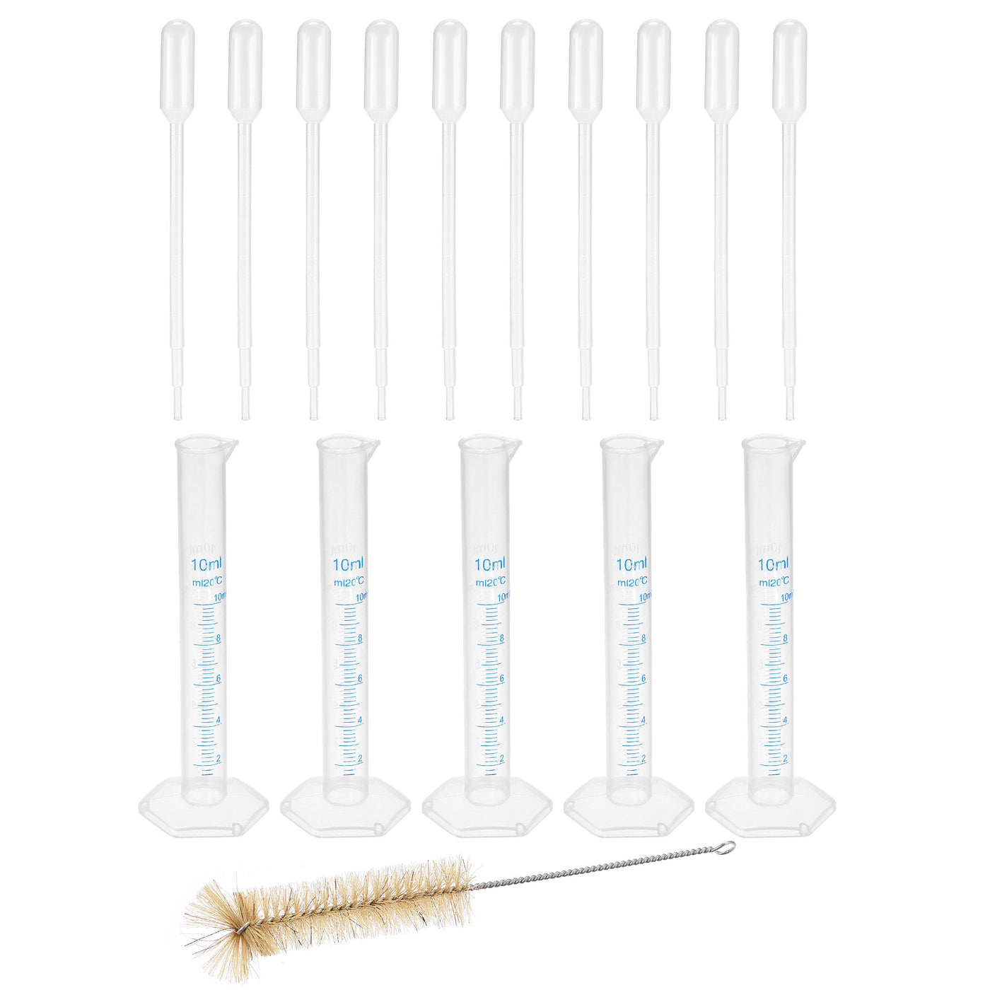 uxcell Uxcell Plastic Graduated Cylinder, 10ml Measuring Cylinder with 10 Transfer Pipettes and 1 Brush, 16in1 Set for Science Lab