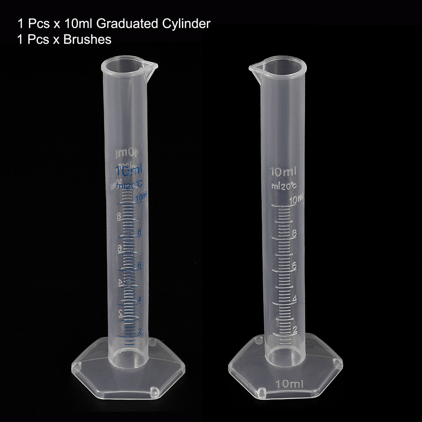 uxcell Uxcell Plastic Graduated Cylinder, 10ml Measuring Cylinder with 1 Brush, 2in1 Set for Science Lab
