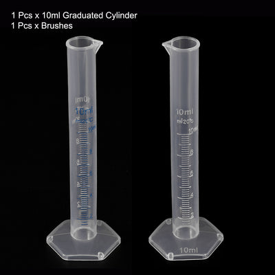 Harfington Uxcell Plastic Graduated Cylinder, 10ml Measuring Cylinder with 1 Brush, 2in1 Set for Science Lab