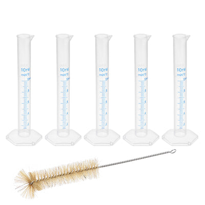 uxcell Uxcell Plastic Graduated Cylinder, 10ml Measuring Cylinder with 1 Brush, 6in1 Set for Science Lab