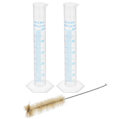 Harfington Uxcell Plastic Graduated Cylinder, 50ml Measuring Cylinder with 1 Brush, 3in1 Set for Science Lab
