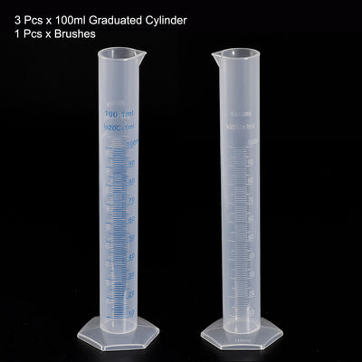 Harfington Uxcell Plastic Graduated Cylinder, 100ml Measuring Cylinder with 1 Brush, 4in1 Set for Science Lab