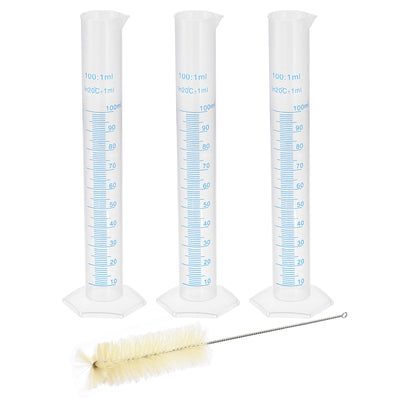 uxcell Uxcell Plastic Graduated Cylinder, 100ml Measuring Cylinder with 1 Brush, 4in1 Set for Science Lab
