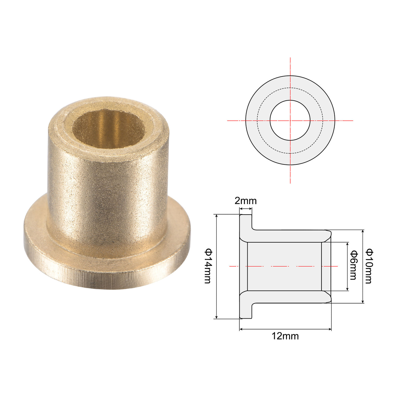 uxcell Uxcell Sintered Bronze Self-Lubricating Bushing Flanged Sleeve Bearings