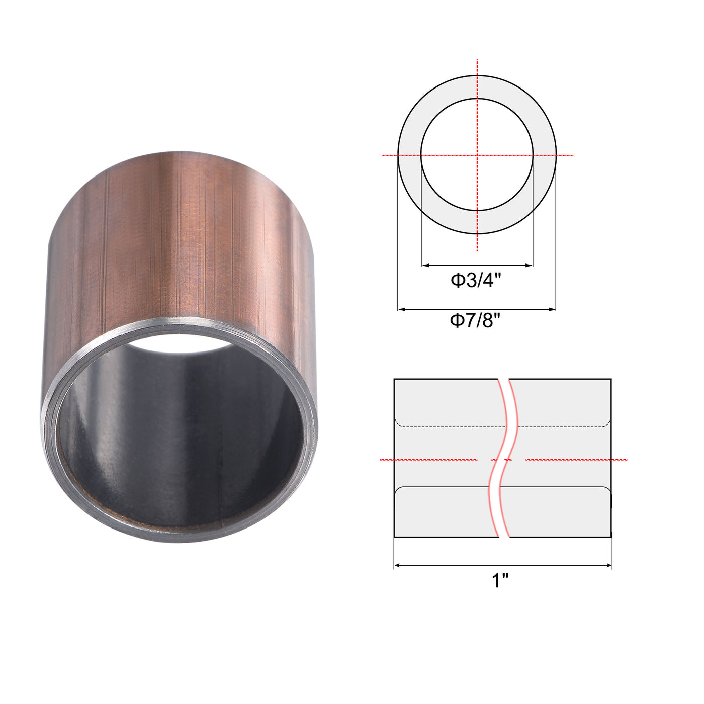 Uxcell Sleeve (Plain) Bearings Wrapped Oilless Bushings Steel Backing ...