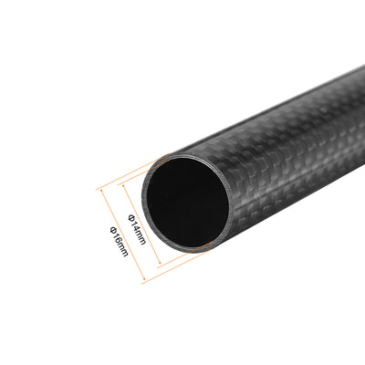 Harfington Uxcell Carbon Fiber Round Tube 16x14x500mm 3K Roll Wrapped Glossy for RC Airplane 2Pcs