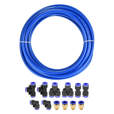 uxcell Uxcell Pneumatic PU Air Tubing Kit with Push to Connect Fittings for Air Hose Line Pipe 10mm OD 10 Meters Blue