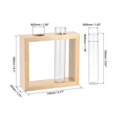 Harfington Uxcell 2Pcs Glass Test Tubes with 2-Wells Wooden Tube Rack, Flat Base, 30x150mm, Storage Container for Scientific Experiments