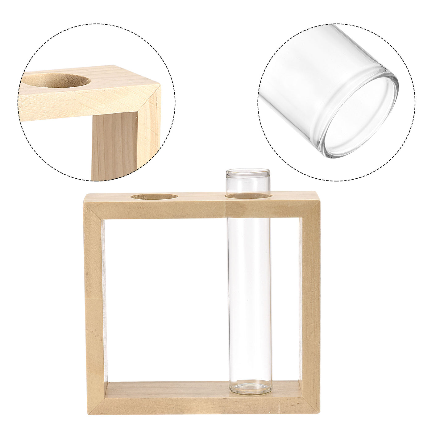uxcell Uxcell 2Pcs Glass Test Tubes with 2-Wells Wooden Tube Rack, Flat Base, 30x150mm, Storage Container for Scientific Experiments