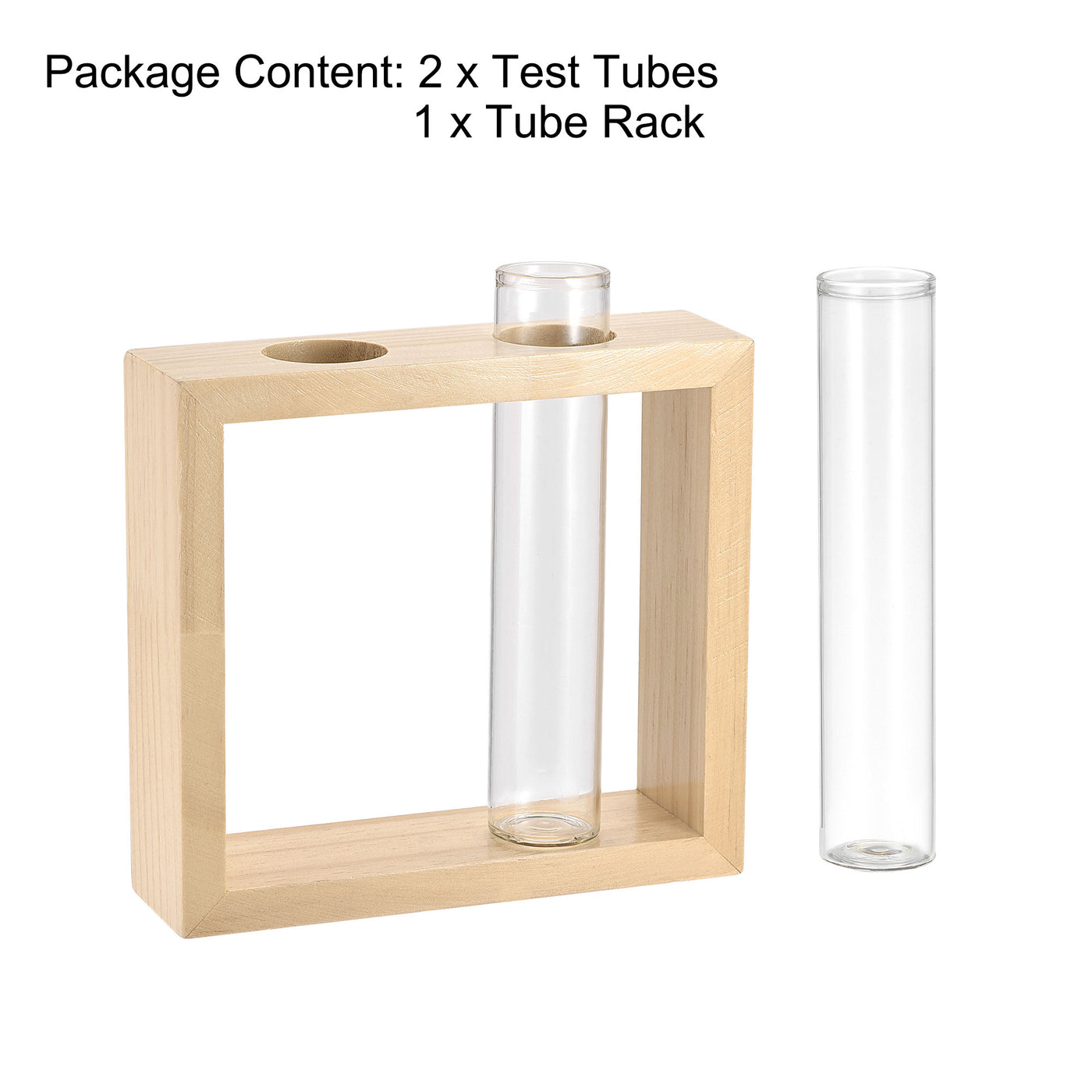 uxcell Uxcell 2Pcs Glass Test Tubes with 2-Wells Wooden Tube Rack, Flat Base, 30x150mm, Storage Container for Scientific Experiments
