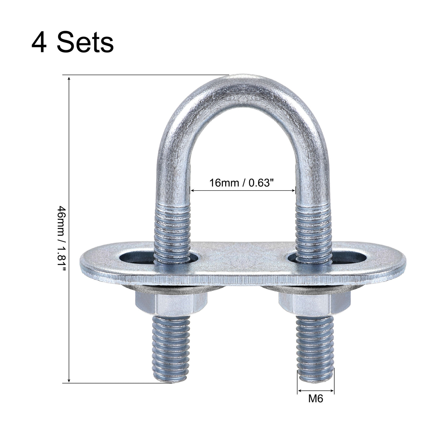 Uxcell Uxcell Round U-Bolt 60mm Inner Width 110mm Length Steel M6 with Nut Plate Washer 4 Sets