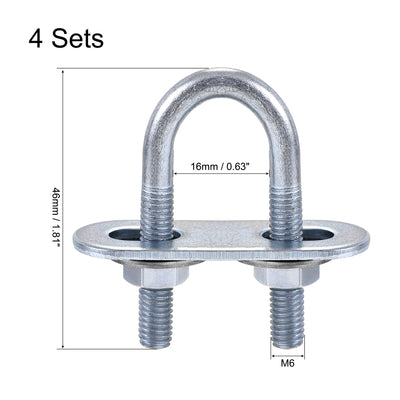Harfington Uxcell Round U-Bolt 60mm Inner Width 110mm Length Steel M6 with Nut Plate Washer 4 Sets