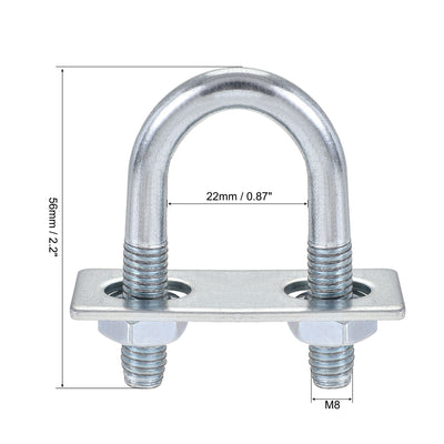 Harfington Uxcell Round U-Bolt 45mm Inner Width 100mm Length Steel M8 with Nut Plate 1 Set