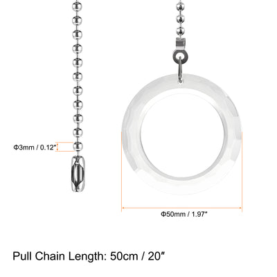 Harfington Uxcell Ceiling Fan Pull Chain, 20 Inch Nickel Finish Chain Ornament Extension, 50mm Clear Crystal Circle Pendant