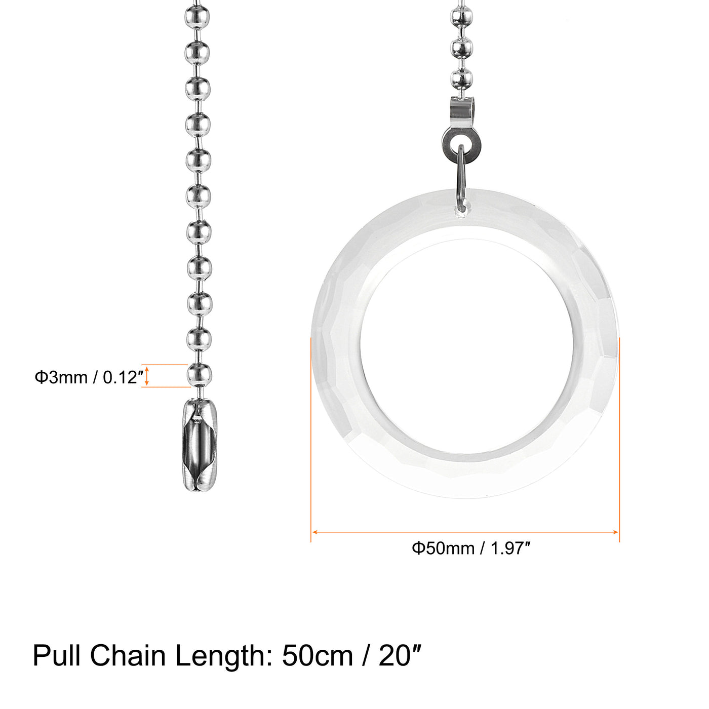 uxcell Uxcell Ceiling Fan Pull Chain, 20 Inch Nickel Finish Chain Ornament Extension, 50mm Clear Crystal Circle Pendant 2Pcs