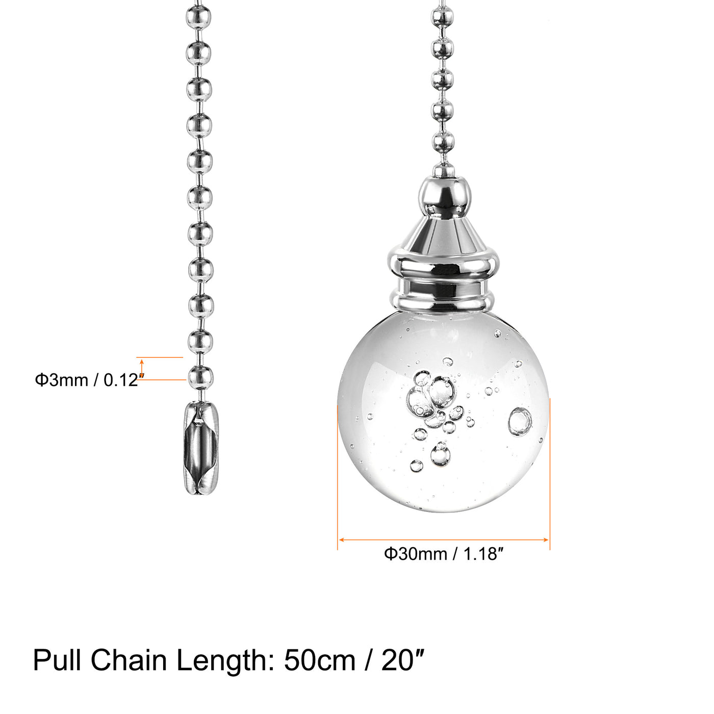 uxcell Uxcell 20 Inch Ceiling Fan Pull Chain, Decorative Crystal Fan Pull Chain Ornament Extension,  30mm Bubble Ball Pendant, Clear 2Pcs