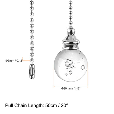 Harfington Uxcell 20 Inch Ceiling Fan Pull Chain, Decorative Crystal Fan Pull Chain Ornament Extension,  30mm Bubble Ball Pendant, Clear 2Pcs
