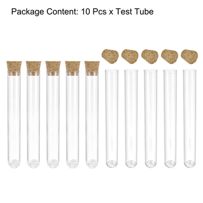 Harfington Uxcell 10Pcs PS Plastic Test Tubes with Cork Stoppers, Round Base, 20x153mm