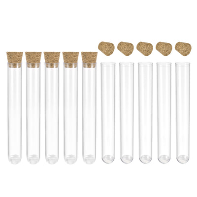 Harfington Uxcell 10Pcs PS Plastic Test Tubes with Cork Stoppers, Round Base, 20x153mm