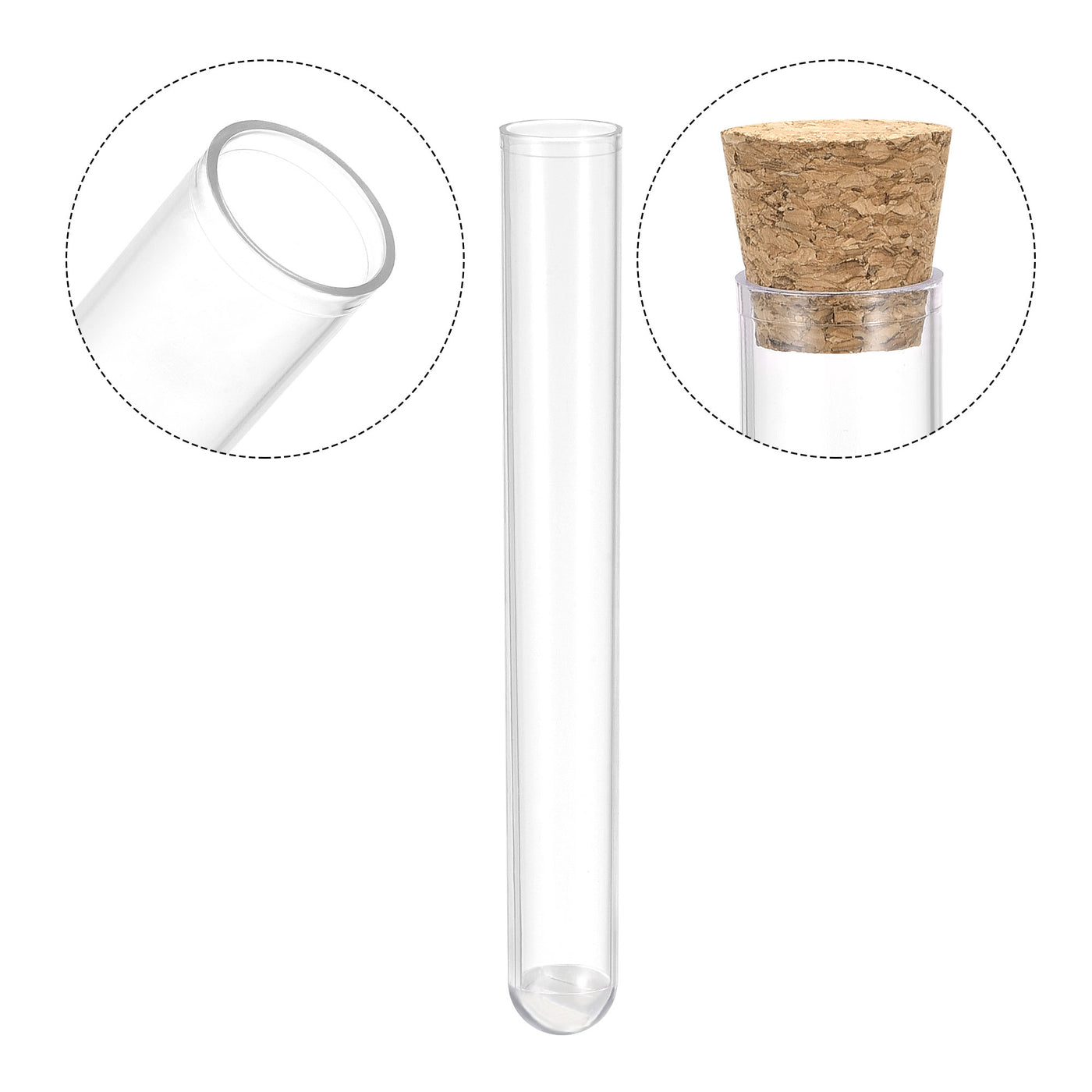 Uxcell Uxcell 30Pcs PS Plastic Test Tubes with Cork Stoppers, Round Base, 12x100mm