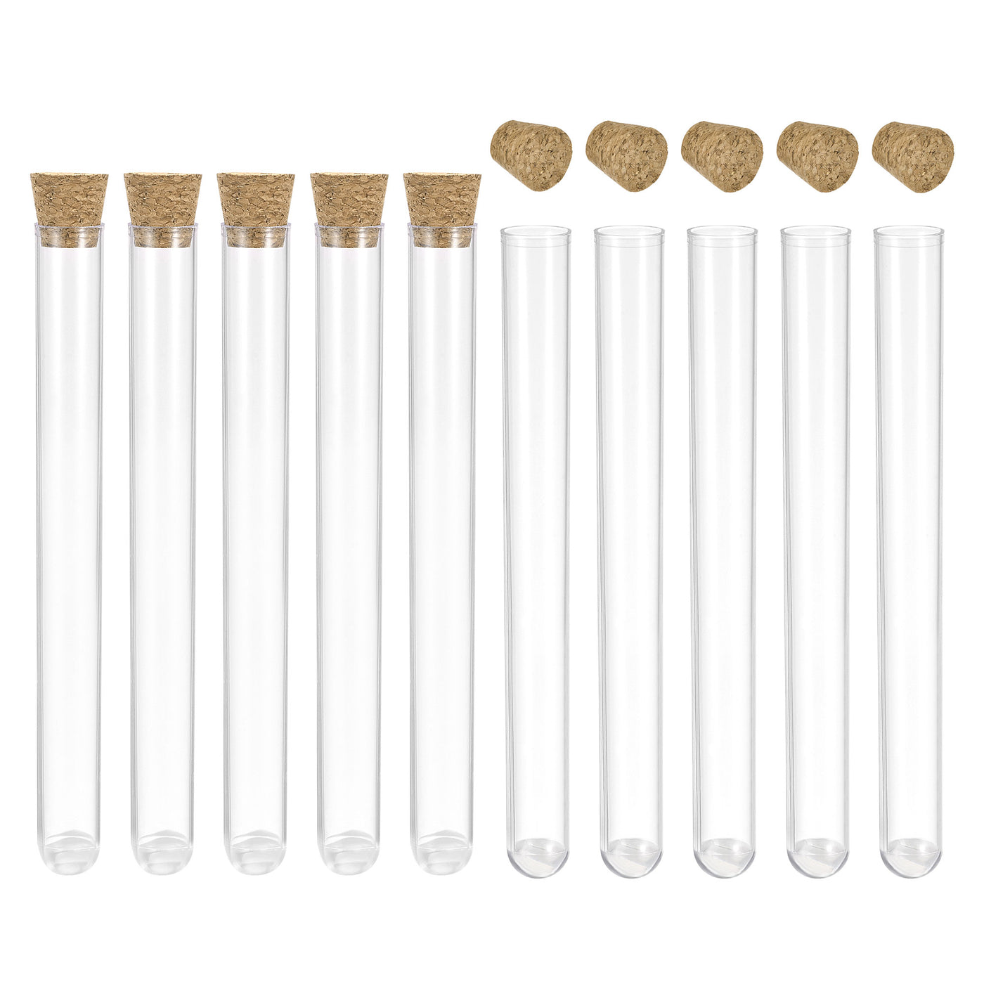 Uxcell Uxcell 20Pcs PS Plastic Test Tubes with Cork Stoppers, Round Base, 16x125mm