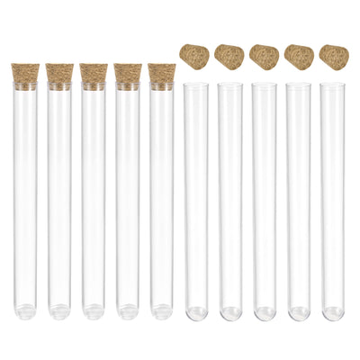 Harfington Uxcell 20Pcs PS Plastic Test Tubes with Cork Stoppers, Round Base, 16x125mm