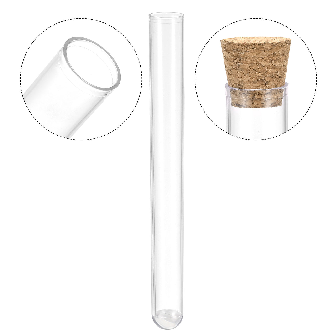 Uxcell Uxcell 30Pcs PS Plastic Test Tubes with Cork Stoppers, Round Base, 12x100mm