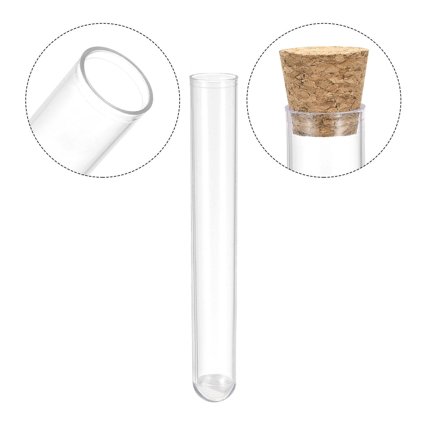 Uxcell Uxcell 20Pcs PS Plastic Test Tubes with Cork Stoppers, Round Base, 16x125mm