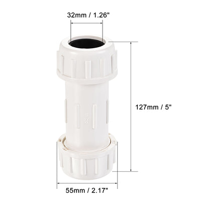 Harfington Uxcell PVC Compression Plumbing Coupling Straight Pipe Fitting Extension 63mm White