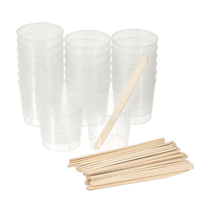 uxcell Uxcell 22 Pack Measuring Cup 60ml/2oz PP Plastic Graduated Beaker Clear with 22 Pack Wooden Stirring Sticks for Lab Kitchen Liquids