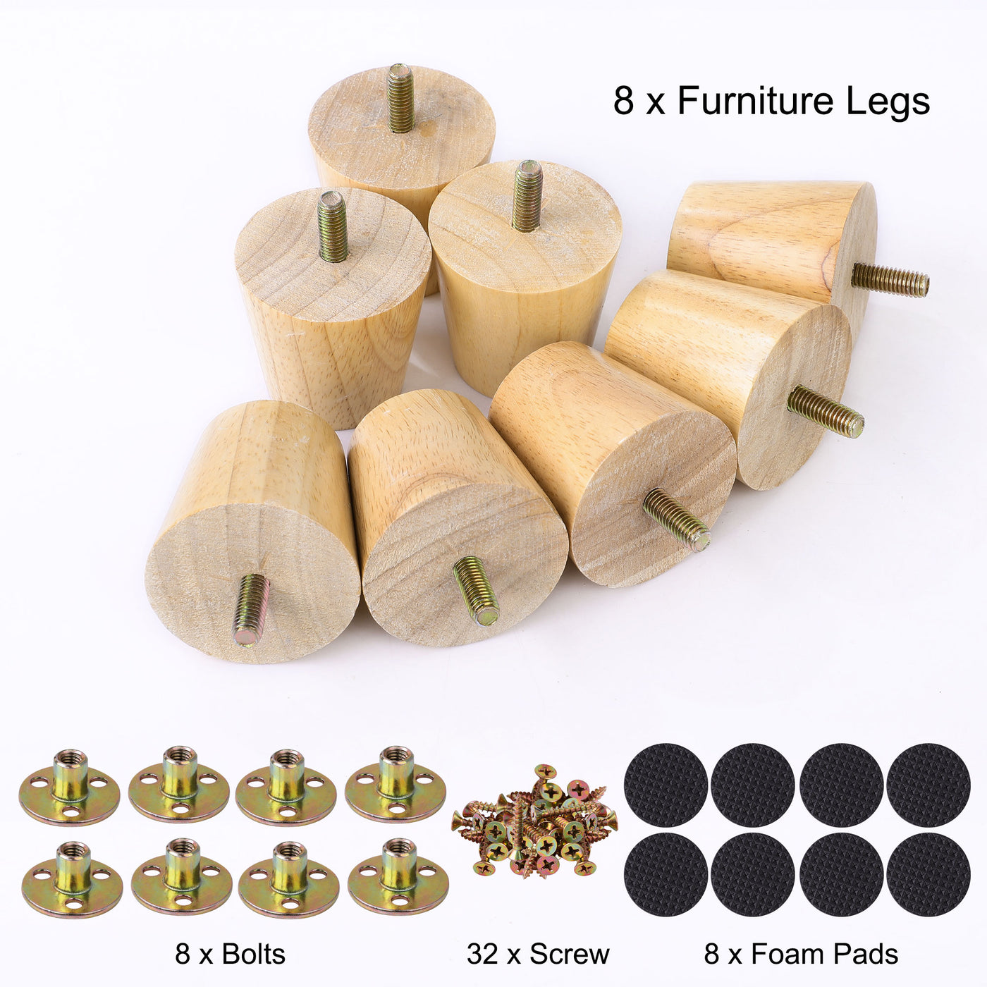 uxcell Uxcell Wood Furniture Legs 8Pcs, Replacement Feet for Sofa Couch DIY