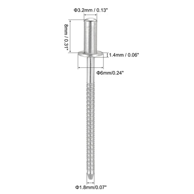 Harfington Uxcell Blind Rivets 304 Stainless Steel 3.2mm Diameter 8mm Grip Length 50pcs