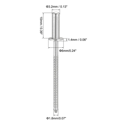 Harfington Uxcell Blind Rivets 304 Stainless Steel 3.2mm Diameter 10mm Grip Length 100pcs