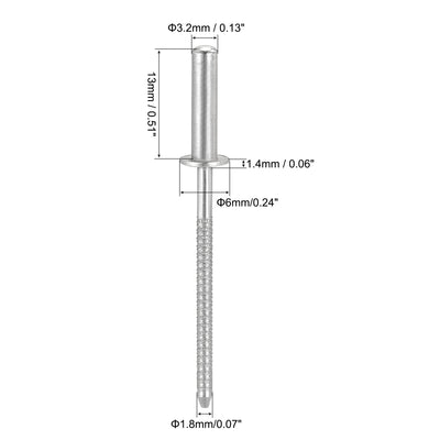 Harfington Uxcell Blind Rivets 304 Stainless Steel 3.2mm Diameter 13mm Grip Length 50pcs