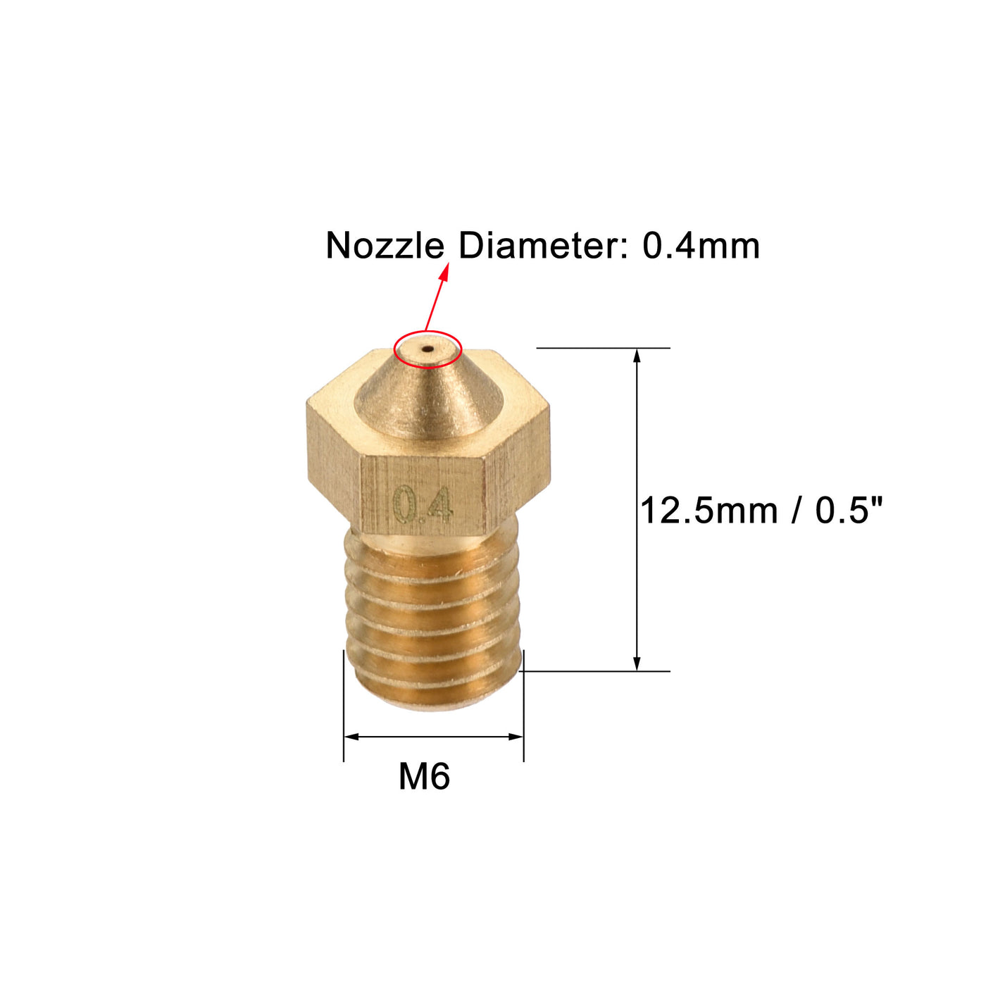 uxcell Uxcell 0.4mm 3D Printer Nozzle, 20pcs M6 Thread for V5 V6 1.75mm Extruder Print, Brass