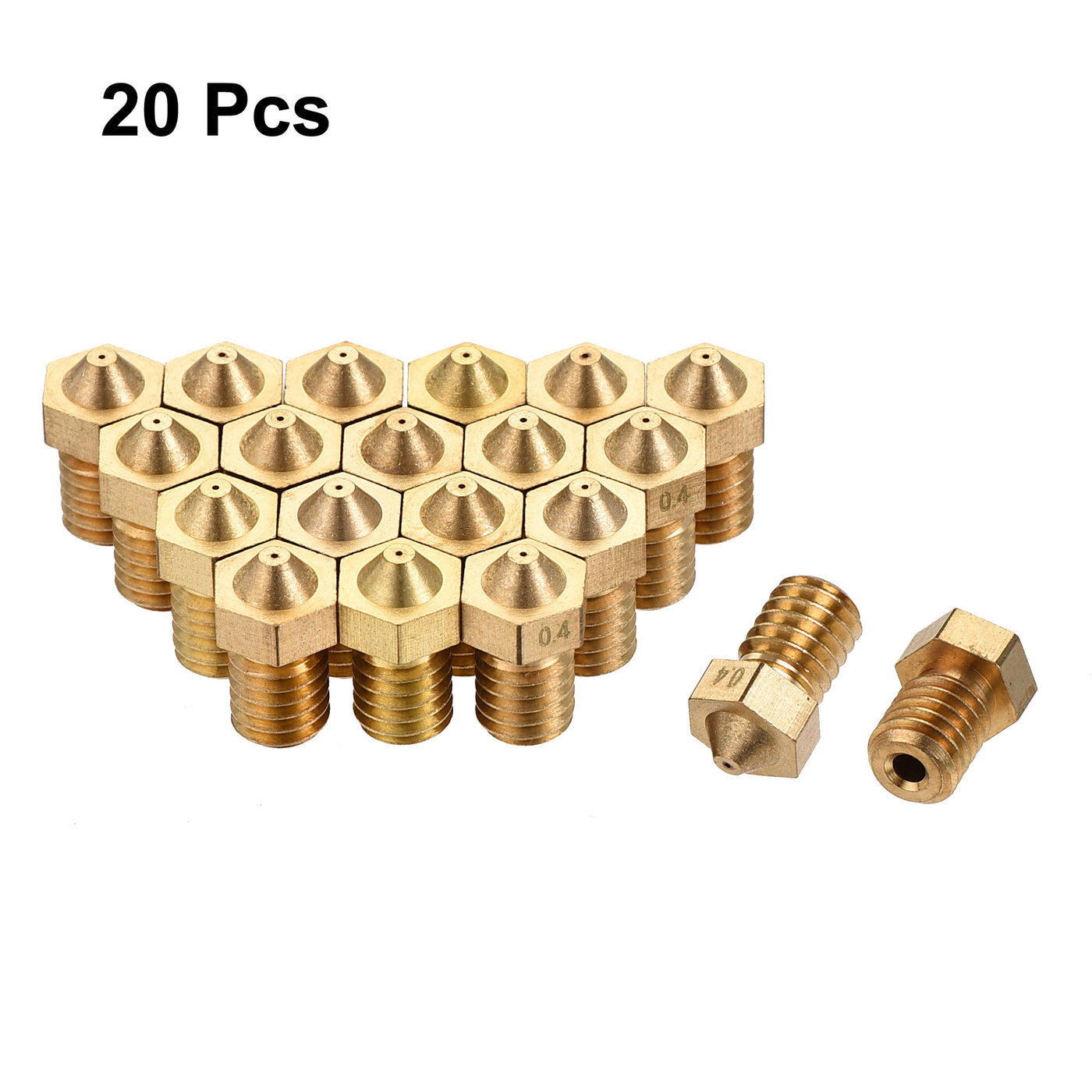 uxcell Uxcell 0.4mm 3D Printer Nozzle, 20pcs M6 Thread for V5 V6 1.75mm Extruder Print, Brass
