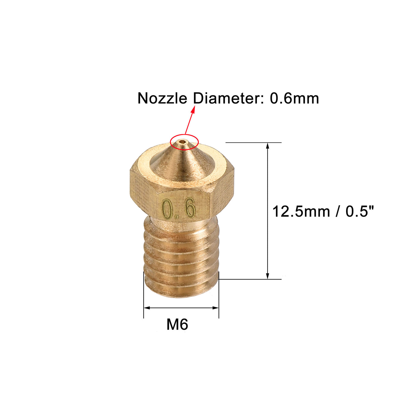 uxcell Uxcell 0.6mm 3D Printer Nozzle, 14pcs M6 Thread for V5 V6 1.75mm Extruder Print, Brass