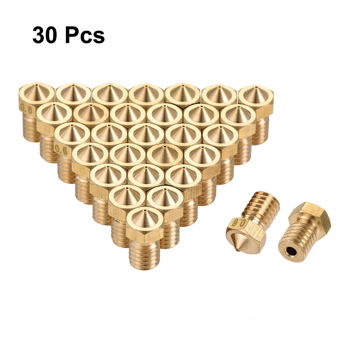 uxcell Uxcell 0.6mm 3D Printer Nozzle, 30pcs M6 Thread for V5 V6 1.75mm Extruder Print, Brass