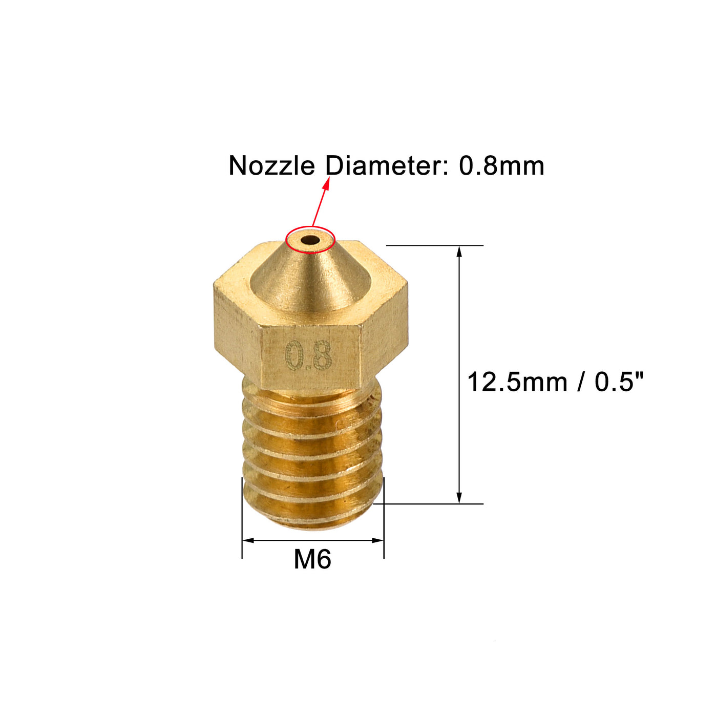 uxcell Uxcell 0.8mm 3D Printer Nozzle, 20pcs M6 Thread for V5 V6 1.75mm Extruder Print, Brass