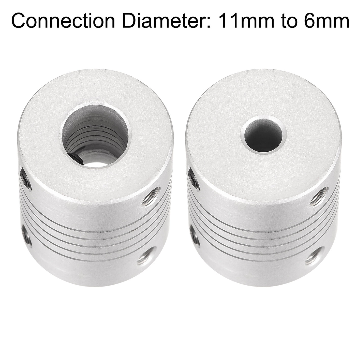 uxcell Uxcell 11mm to 6mm Aluminum Alloy Shaft Coupling Flexible Coupler L30xD25 Silver