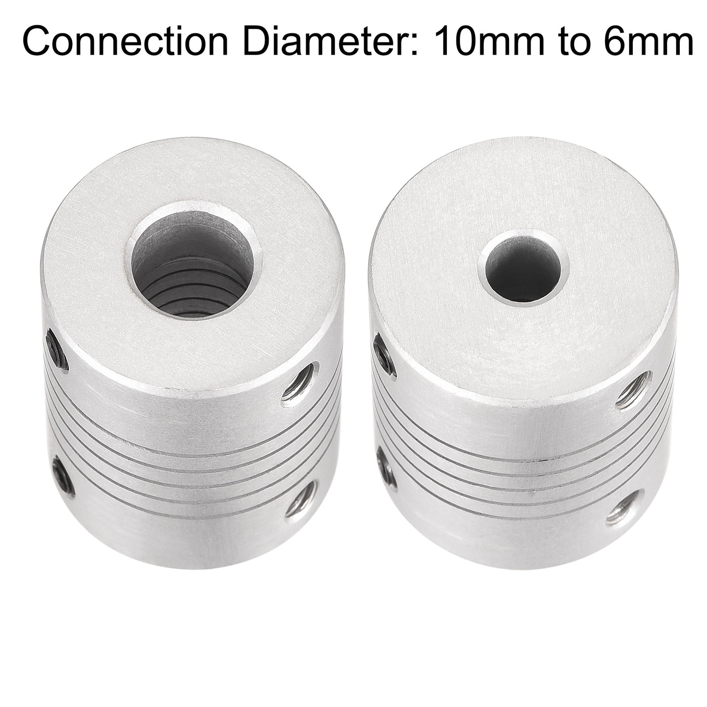 uxcell Uxcell 10mm to 6mm Aluminum Alloy Shaft Coupling Flexible Coupler L30xD25 Silver 2Pcs