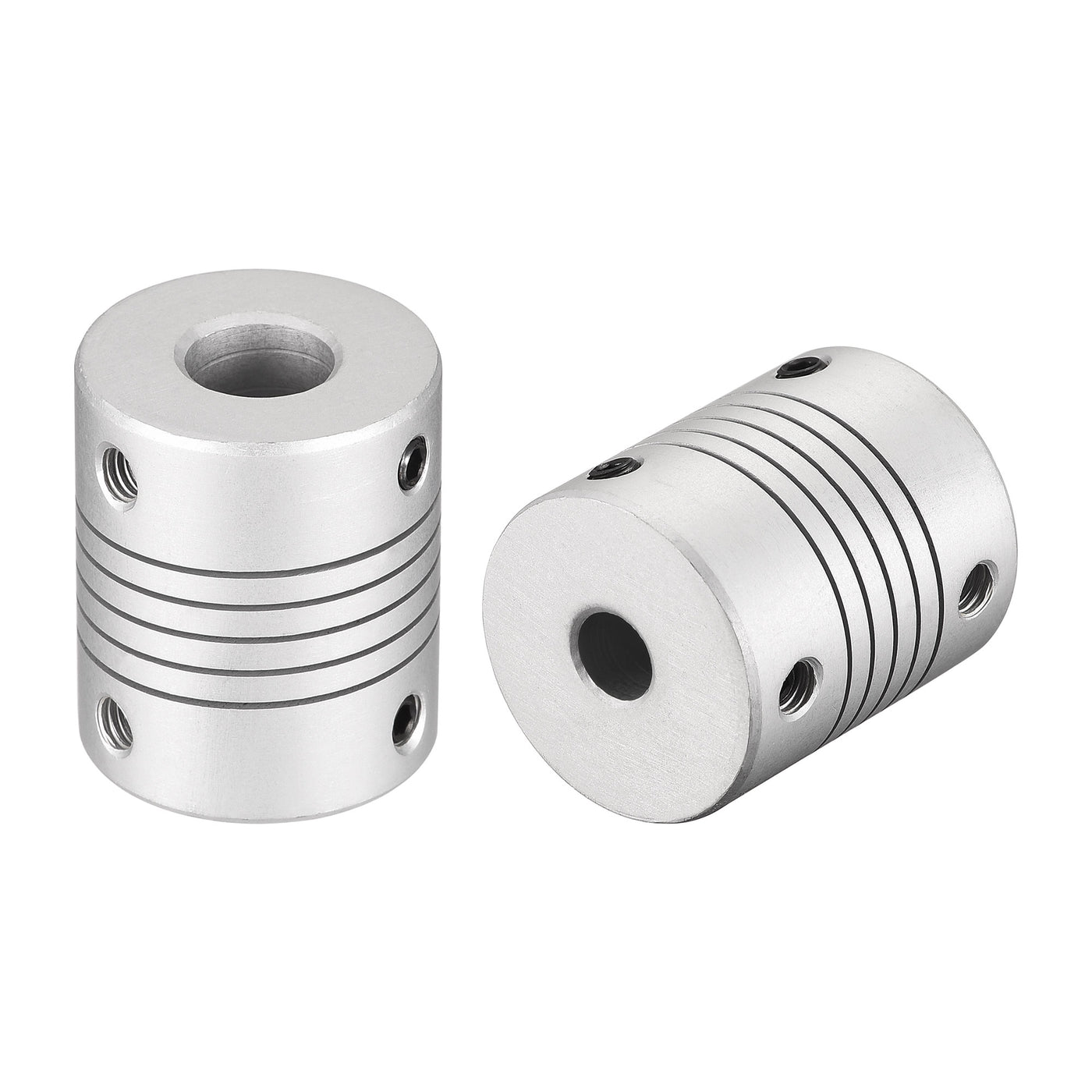 uxcell Uxcell 10mm to 6.35mm Aluminum Alloy Shaft Flexible Coupler L30xD25 Silver 2Pcs