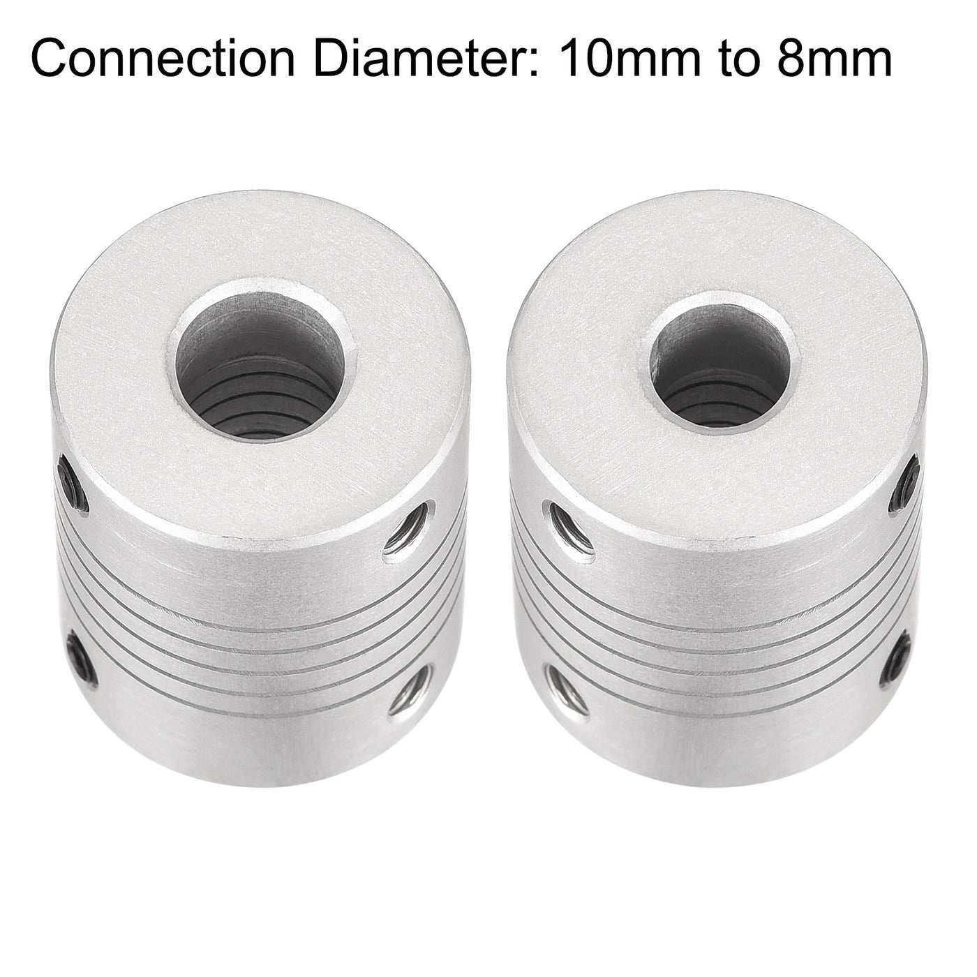 uxcell Uxcell 10mm to 8mm Aluminum Alloy Shaft Coupling Flexible Coupler L30xD25 Silver 2Pcs