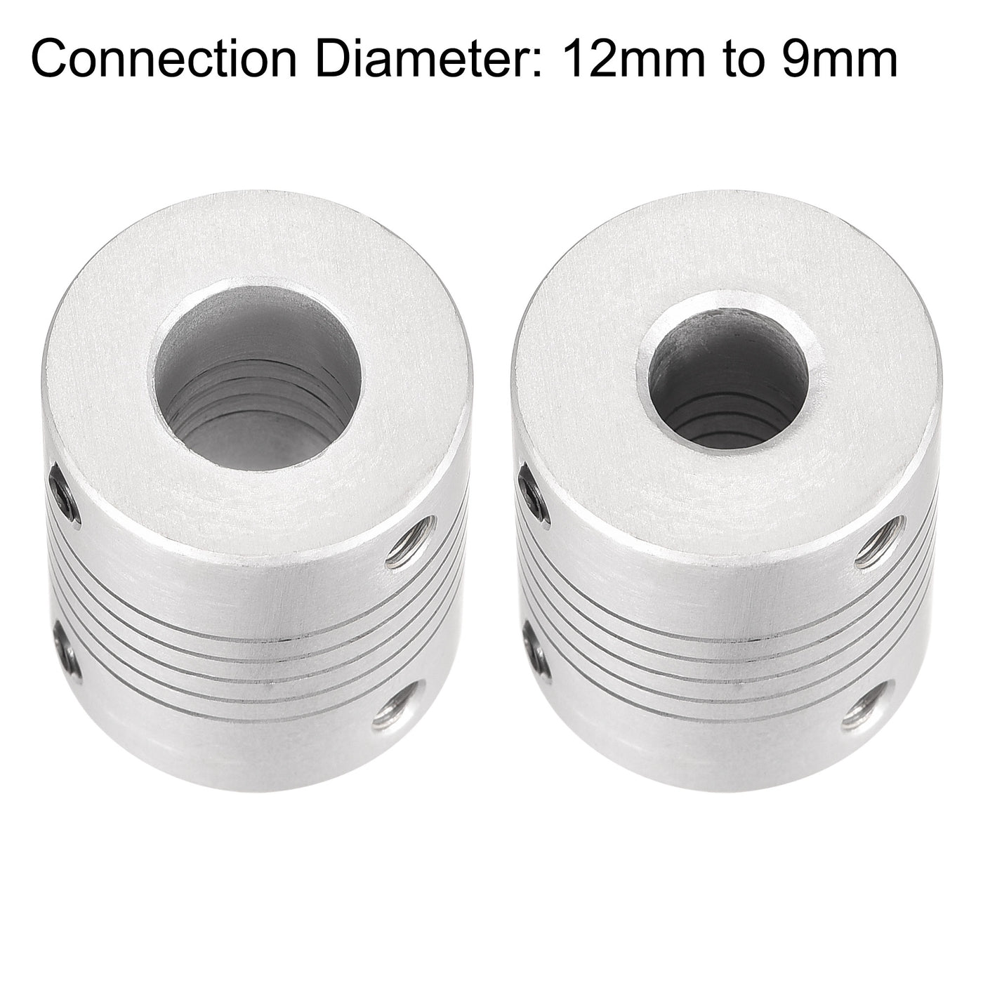 uxcell Uxcell 12mm to 9mm Aluminum Alloy Shaft Coupling Flexible Coupler L30xD25 Silver 2Pcs