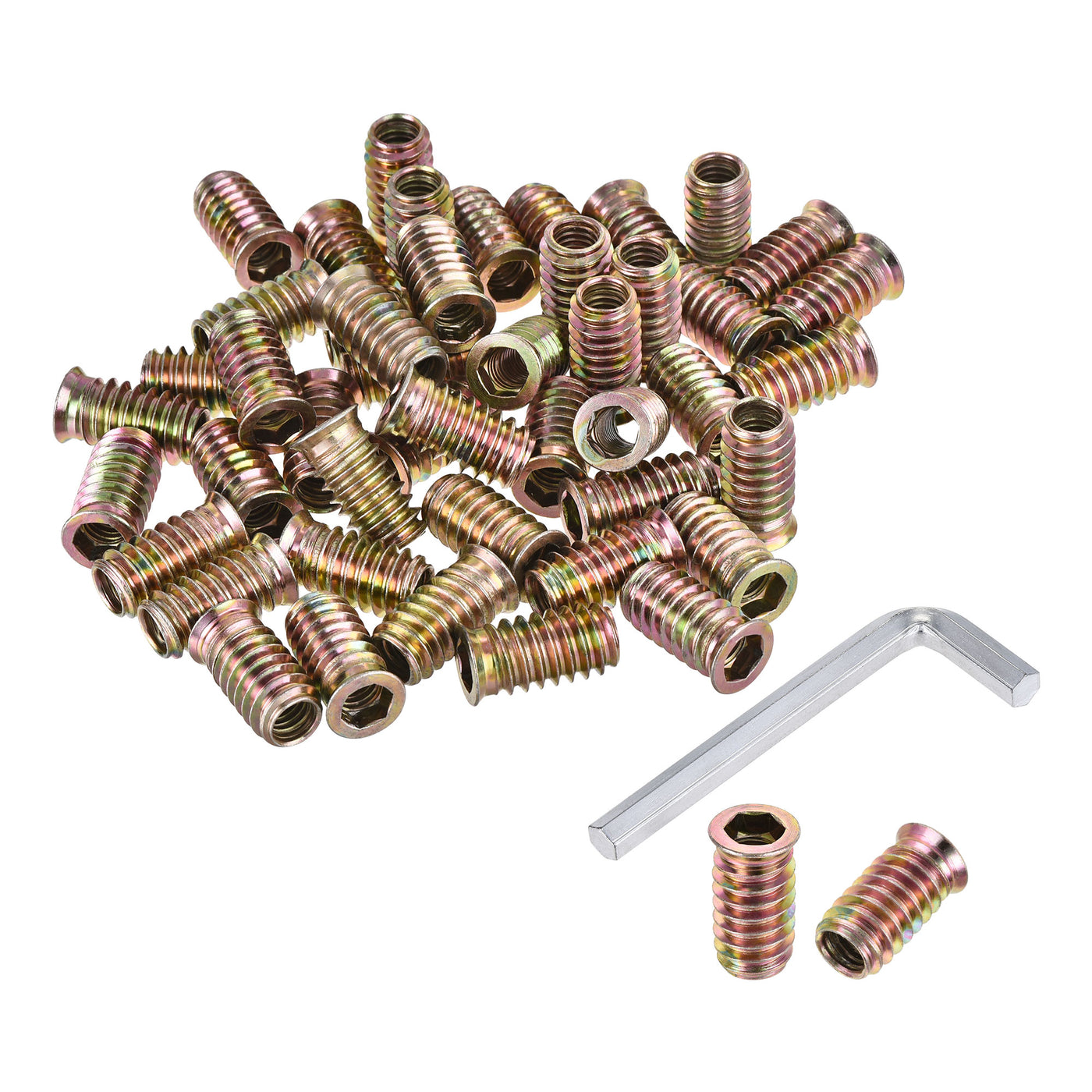 uxcell Uxcell 5/16"-18x25mm Threaded Insert Nuts Hex Socket Drive for Wood Furniture, with Wrench 50pcs