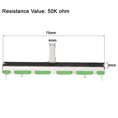 Harfington Uxcell Variable Resistors 75mm Straight Slide Potentiometer A50K Ohm Dual Channel 5pcs